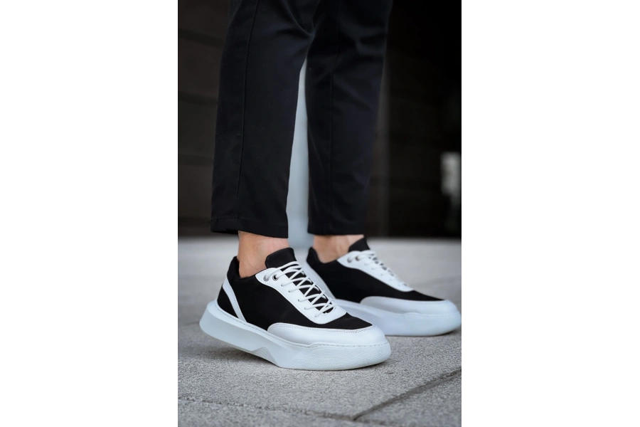 Shoecide Sb0354 Günlük  Bağcıklı Erkek Beyaz Parçalı  Beyaz Yüksek Taban Spor Ayakkabı
