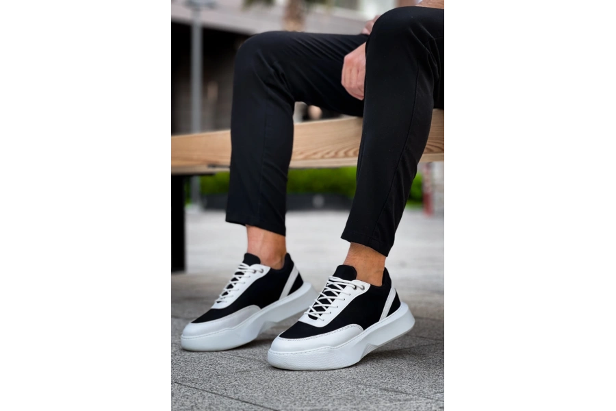 Shoecide Sb0354 Günlük  Bağcıklı Erkek Beyaz Parçalı  Beyaz Yüksek Taban Spor Ayakkabı