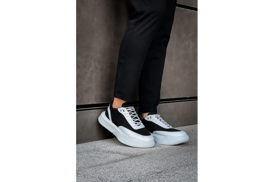 Shoecide Sb0354 Günlük  Bağcıklı Erkek Beyaz Parçalı  Beyaz Yüksek Taban Spor Ayakkabı