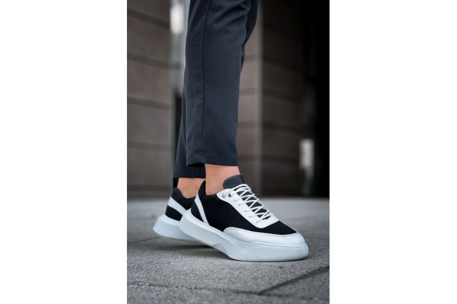 Shoecide Sb0354 Günlük  Bağcıklı Erkek Beyaz Parçalı  Beyaz Yüksek Taban Spor Ayakkabı