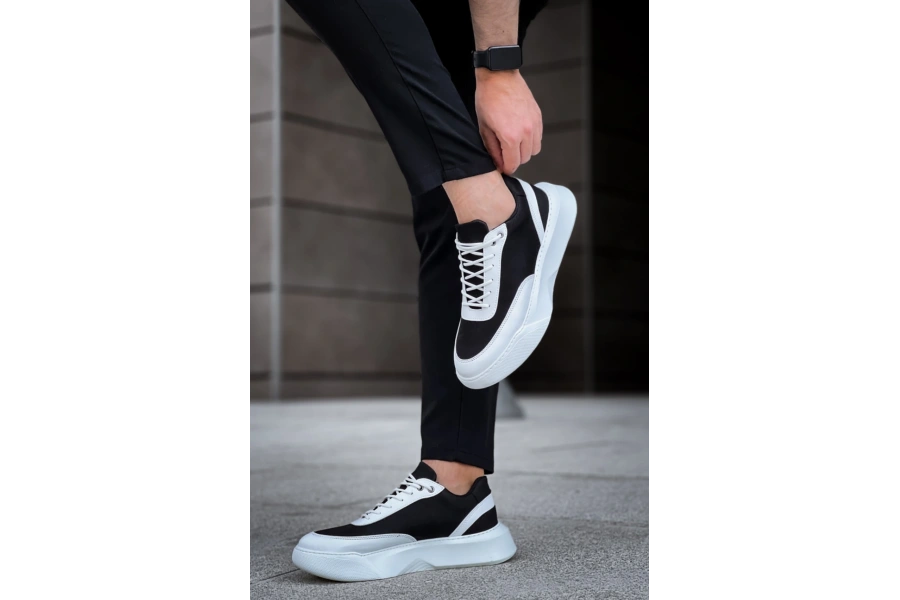 Shoecide Sb0354 Günlük  Bağcıklı Erkek Beyaz Parçalı  Beyaz Yüksek Taban Spor Ayakkabı