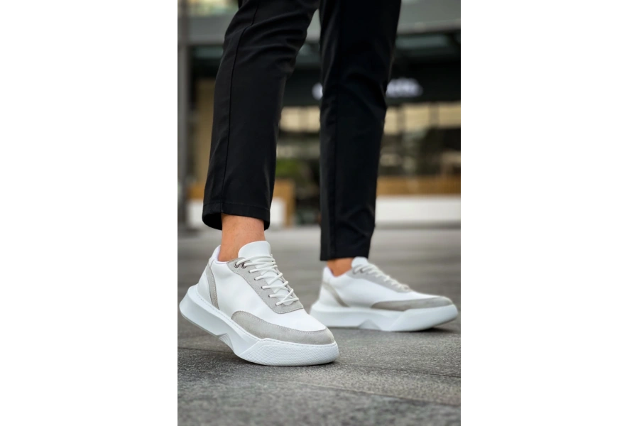 Shoecide Sb0354 Günlük Bağcıklı Erkek Gri Parçalı Beyaz  Yüksek Taban Spor Ayakkabı