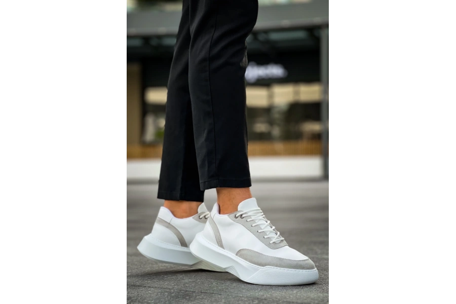 Shoecide Sb0354 Günlük Bağcıklı Erkek Gri Parçalı Beyaz  Yüksek Taban Spor Ayakkabı