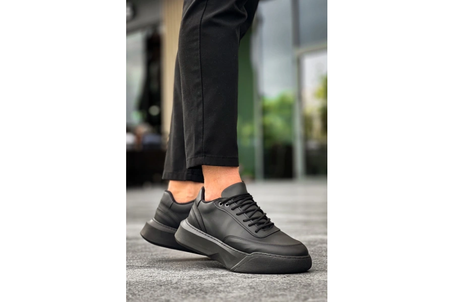 Shoecide Sb0354 Günlük  Bağcıklı Erkek  Siyah Yüksek  Taban Spor Ayakkabı