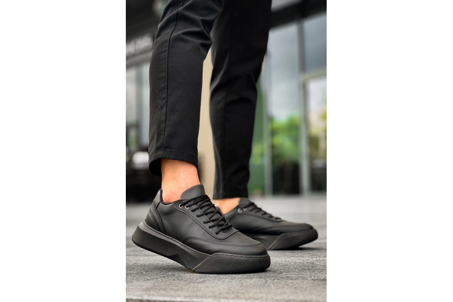 Shoecide Sb0354 Günlük  Bağcıklı Erkek  Siyah Yüksek  Taban Spor Ayakkabı