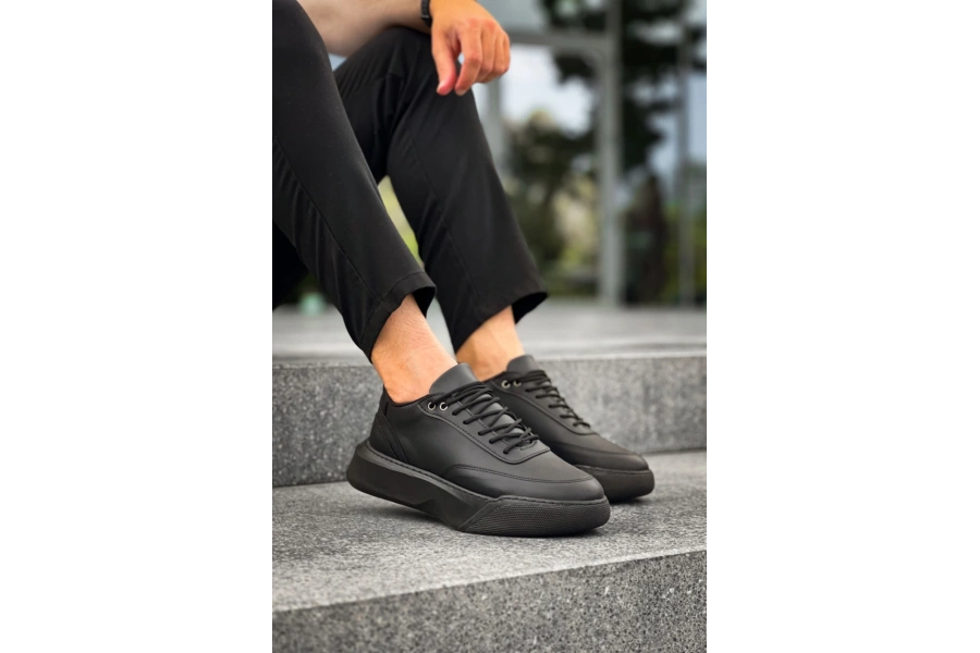 Shoecide Sb0354 Günlük  Bağcıklı Erkek  Siyah Yüksek  Taban Spor Ayakkabı