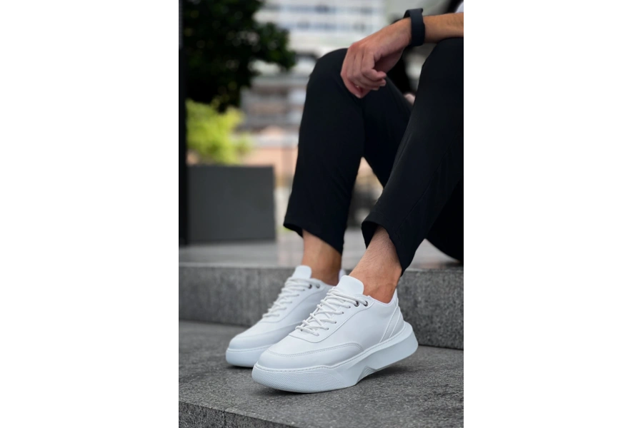 Shoecide Sb0354 Günlük  Bağcıklı Erkek Yüksek Taban Beyaz Spor Ayakkabı