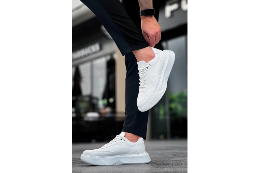 Shoecide Sb0354 Günlük  Bağcıklı Erkek Yüksek Taban Beyaz Spor Ayakkabı