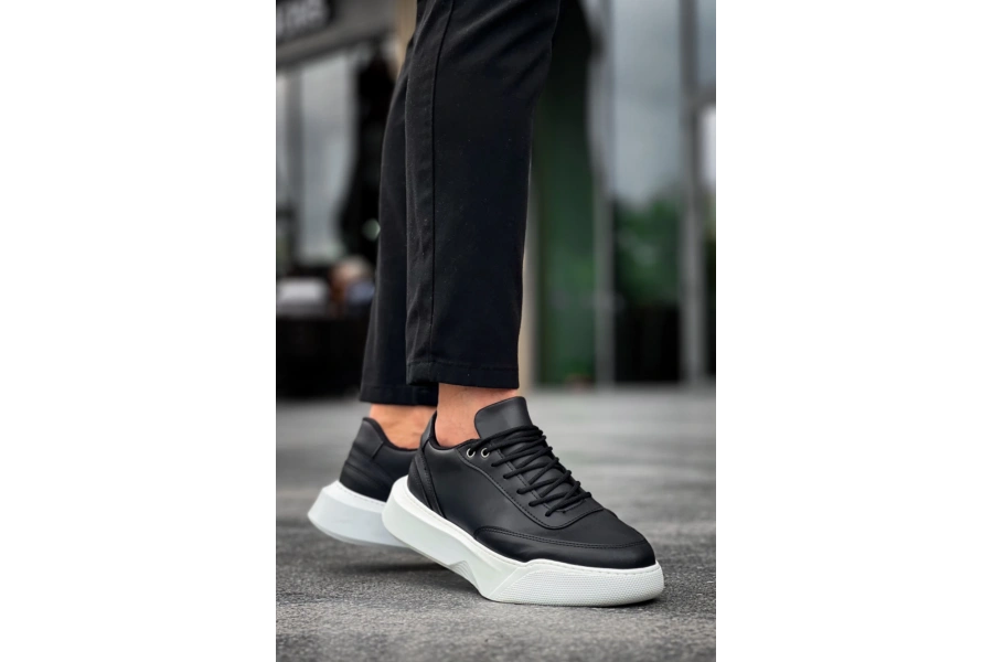 Shoecide Sb0354 Günlük  Bağcıklı Erkek Yüksek Taban Siyah Spor Ayakkabı