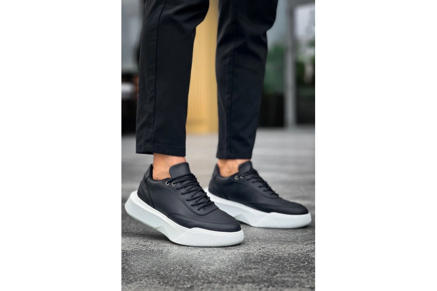 Shoecide Sb0354 Günlük  Bağcıklı Erkek Yüksek Taban Siyah Spor Ayakkabı