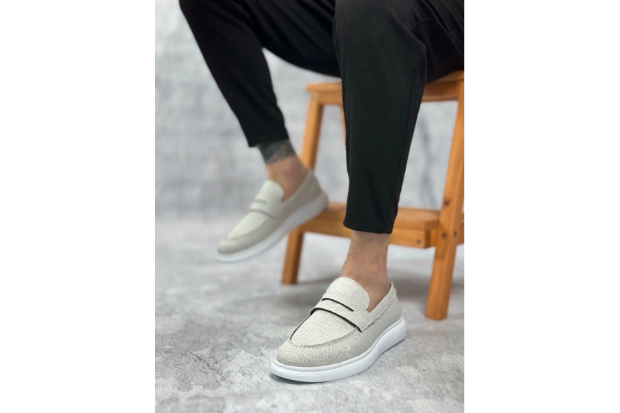 Shoecide Sb0355 Bağcıksız Keten Gri Klasik Corcik Erkek Ayakkabı