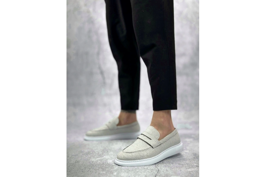 Shoecide Sb0355 Bağcıksız Keten Gri Klasik Corcik Erkek Ayakkabı