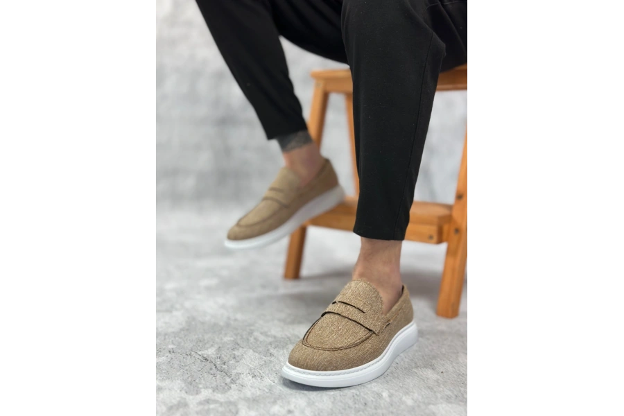 Shoecide Sb0355 Bağcıksız Keten Hardal Klasik Corcik Erkek Ayakkabı