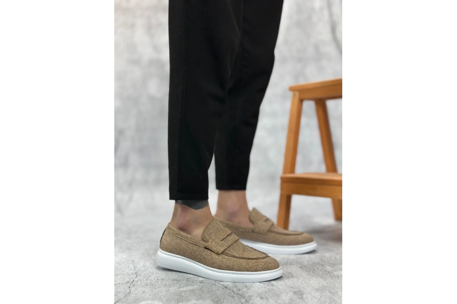 Shoecide Sb0355 Bağcıksız Keten Hardal Klasik Corcik Erkek Ayakkabı