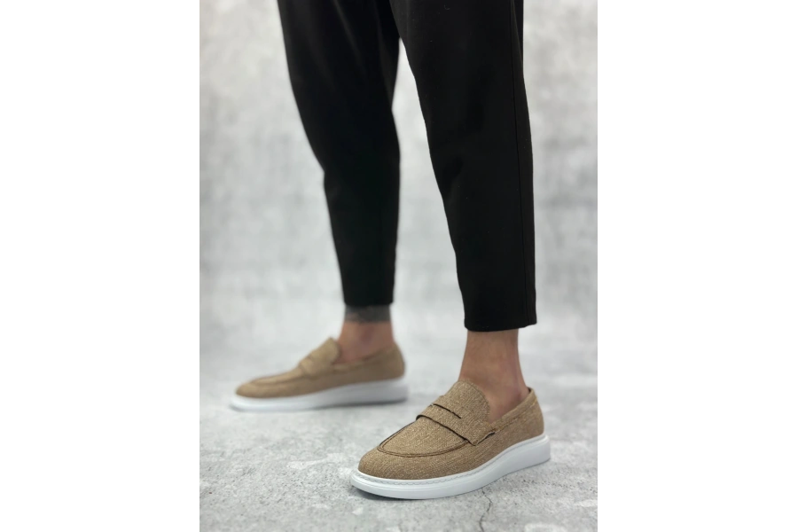 Shoecide Sb0355 Bağcıksız Keten Hardal Klasik Corcik Erkek Ayakkabı