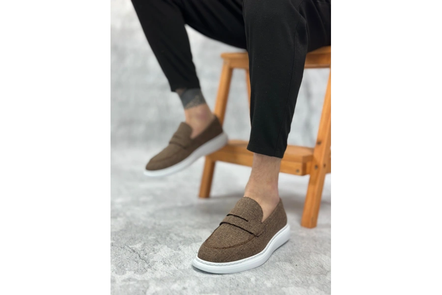 Shoecide Sb0355 Bağcıksız Keten Kahverengi Klasik Corcik Erkek Ayakkabı