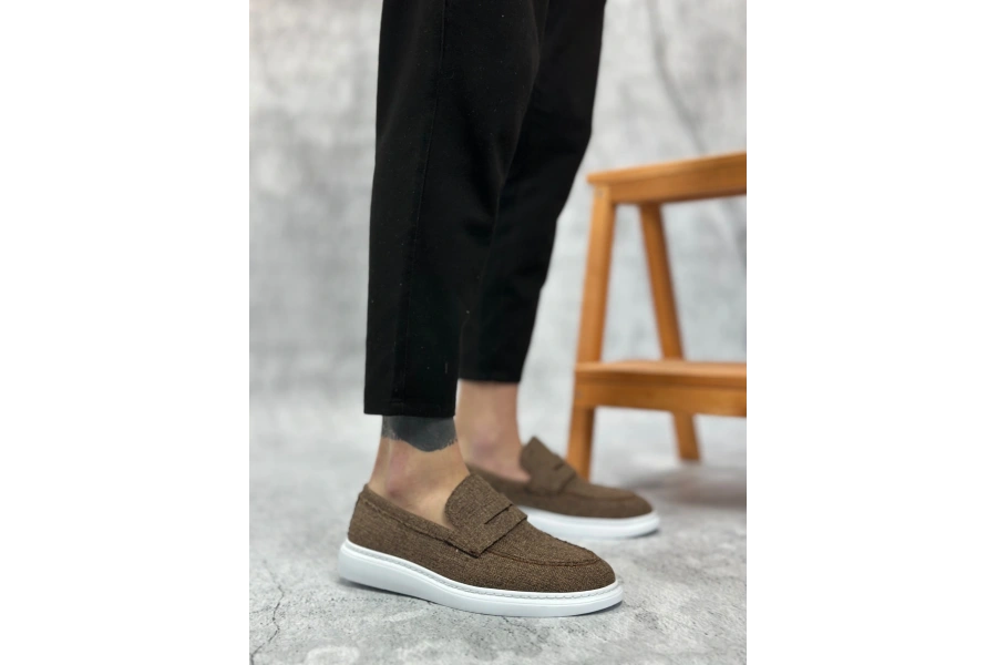 Shoecide Sb0355 Bağcıksız Keten Kahverengi Klasik Corcik Erkek Ayakkabı