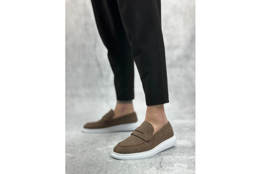 Shoecide Sb0355 Bağcıksız Keten Kahverengi Klasik Corcik Erkek Ayakkabı