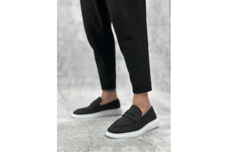 Shoecide Sb0355 Bağcıksız Keten Siyah Klasik Corcik Erkek Ayakkabı