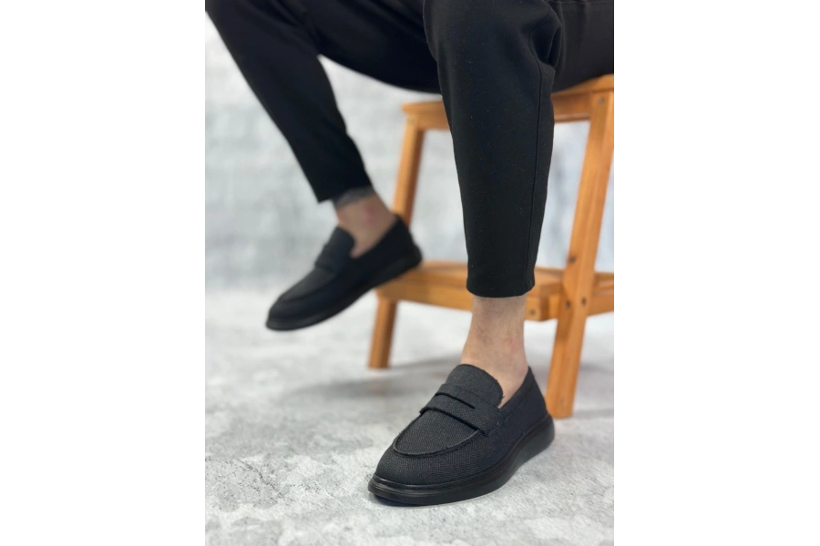 Shoecide Sb0355 Bağcıksız Keten Siyah Taban Klasik Corcik Erkek Ayakkabı