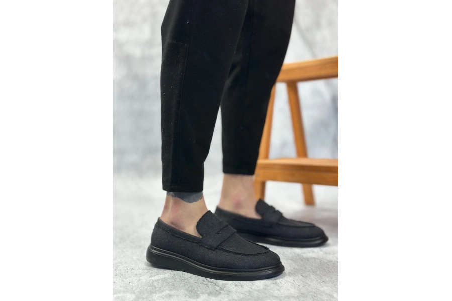 Shoecide Sb0355 Bağcıksız Keten Siyah Taban Klasik Corcik Erkek Ayakkabı