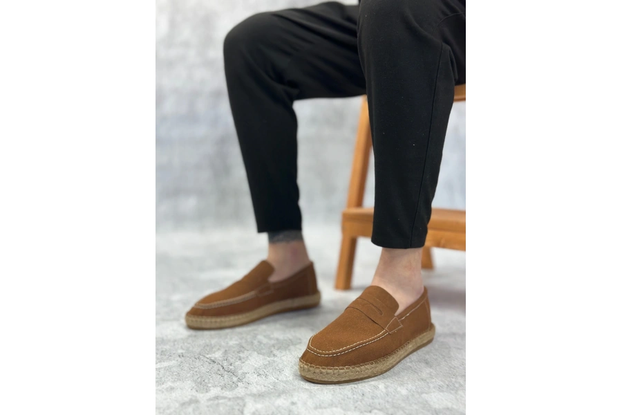 Shoecide Sb0359 Boa Doğal Deri Tozu Bağcıksız Kauçuk El Yapımı Espadril Taban Taba Renk Erkek Ayakkabı