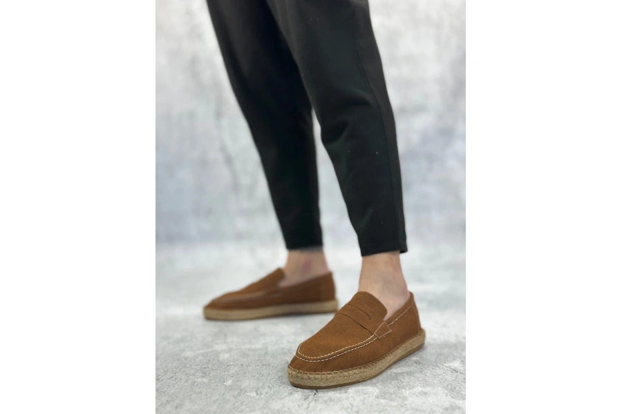 Shoecide Sb0359 Boa Doğal Deri Tozu Bağcıksız Kauçuk El Yapımı Espadril Taban Taba Renk Erkek Ayakkabı