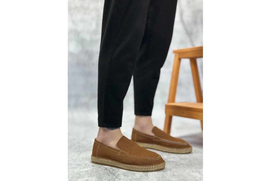 Shoecide Sb0359 Boa Doğal Deri Tozu Bağcıksız Kauçuk El Yapımı Espadril Taban Taba Renk Erkek Ayakkabı