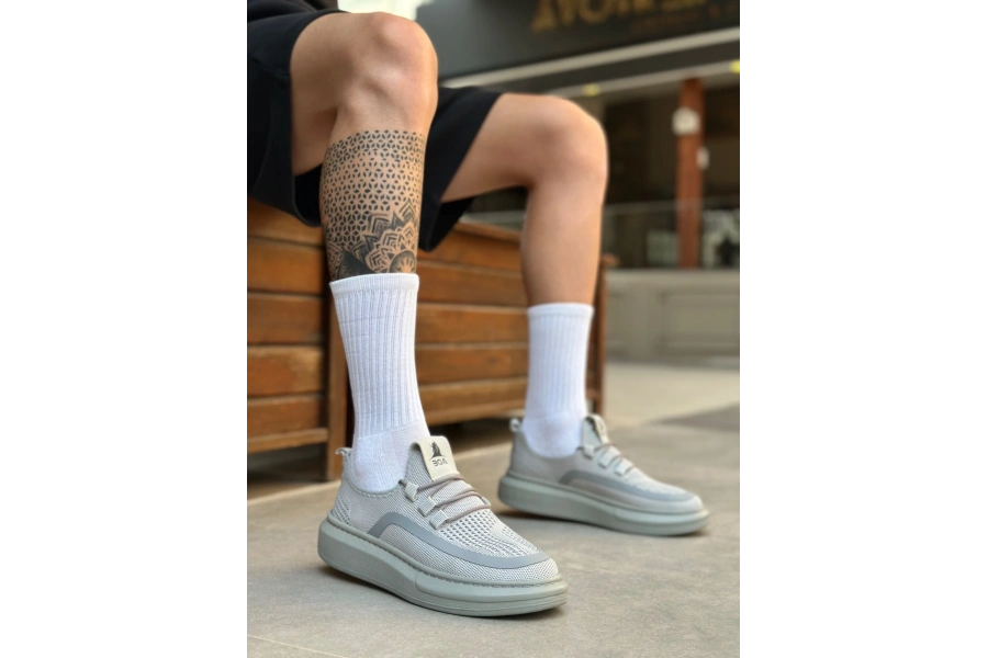 Shoecide Sb0375 Özel Örme Triko Tarz Gri Renk Spor Ayakkabı