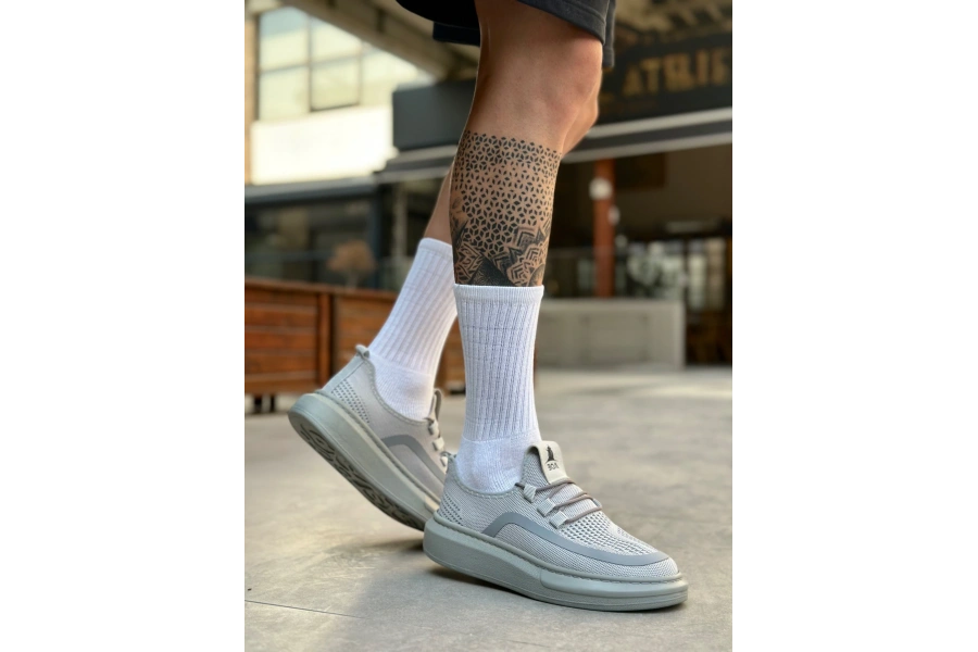 Shoecide Sb0375 Özel Örme Triko Tarz Gri Renk Spor Ayakkabı