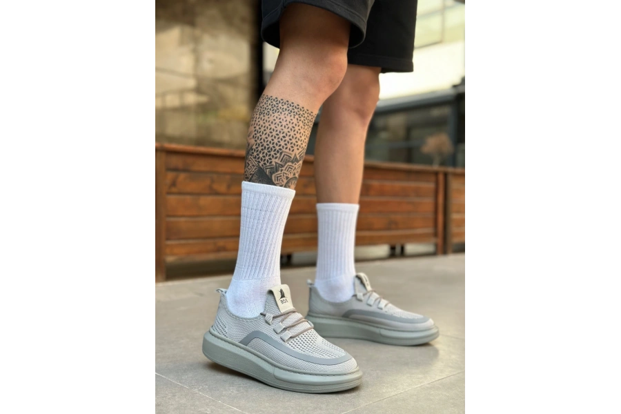 Shoecide Sb0375 Özel Örme Triko Tarz Gri Renk Spor Ayakkabı