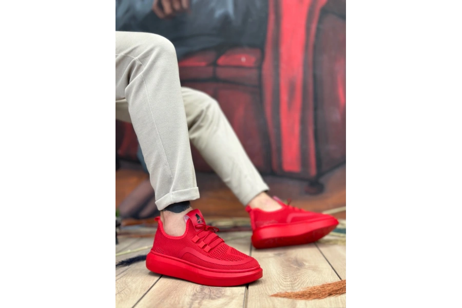 Shoecide Sb0375 Özel Örme Triko Tarz Kırmızı Renk Spor Ayakkabı