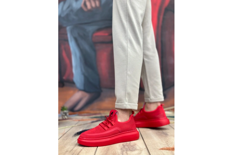 Shoecide Sb0375 Özel Örme Triko Tarz Kırmızı Renk Spor Ayakkabı