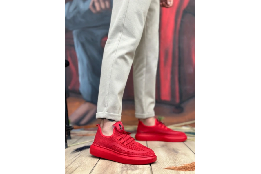 Shoecide Sb0375 Özel Örme Triko Tarz Kırmızı Renk Spor Ayakkabı