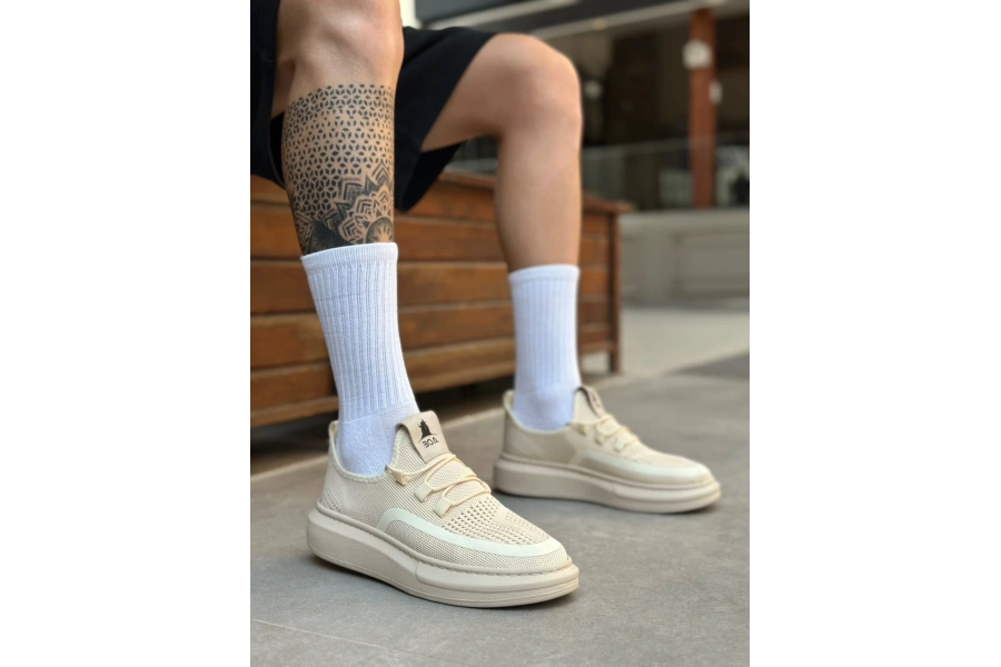 Shoecide Sb0375 Özel Örme Triko Tarz Krem Renk Spor Ayakkabı