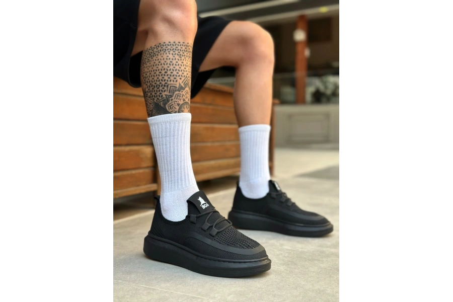 Shoecide Sb0375 Özel Örme Triko Tarz Siyah Renk Siyah Taban Spor Ayakkabı