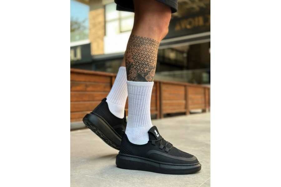 Shoecide Sb0375 Özel Örme Triko Tarz Siyah Renk Siyah Taban Spor Ayakkabı