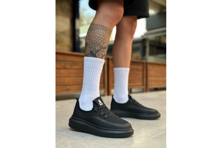 Shoecide Sb0375 Özel Örme Triko Tarz Siyah Renk Siyah Taban Spor Ayakkabı