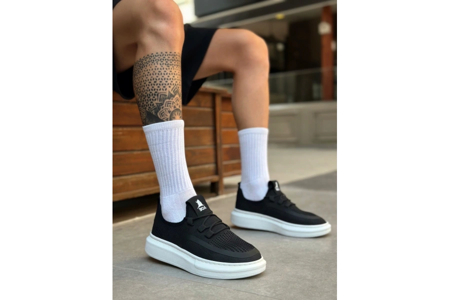 Shoecide Sb0375 Özel Örme Triko Tarz Siyah Renk Spor Ayakkabı