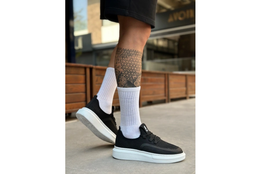 Shoecide Sb0375 Özel Örme Triko Tarz Siyah Renk Spor Ayakkabı
