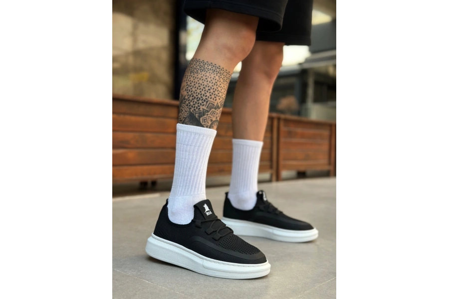 Shoecide Sb0375 Özel Örme Triko Tarz Siyah Renk Spor Ayakkabı