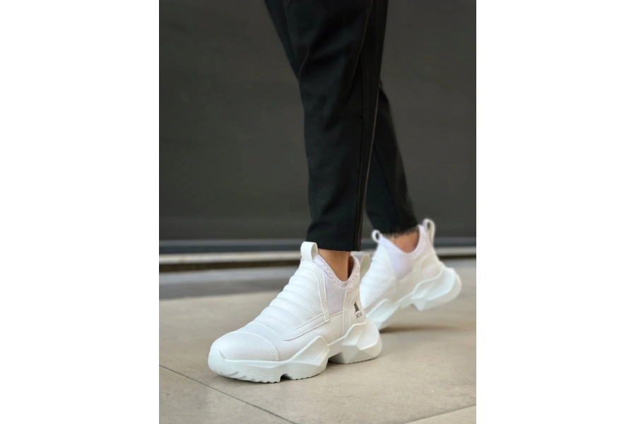 Shoecide Sb0401 Bağcıksız Rahat Kalın Taban Beyaz Erkek Spor Yarım Bilek Bot