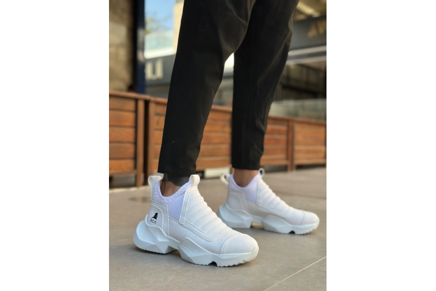 Shoecide Sb0401 Bağcıksız Rahat Kalın Taban Beyaz Erkek Spor Yarım Bilek Bot