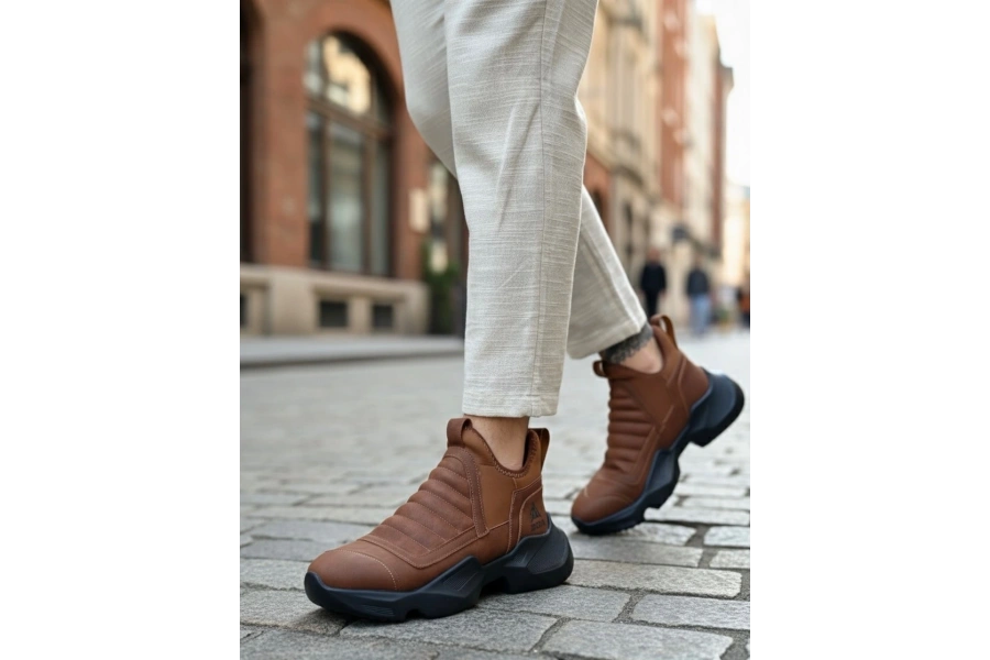 Shoecide Sb0401 Bağcıksız Rahat Yüksek Taban Taba Erkek Spor Yarım Bilek Bot