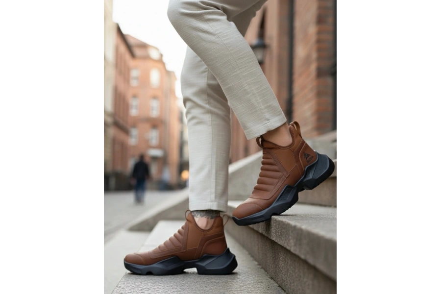 Shoecide Sb0401 Bağcıksız Rahat Yüksek Taban Taba Erkek Spor Yarım Bilek Bot