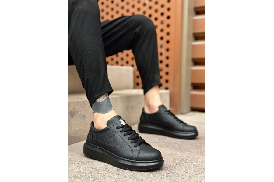 Shoecide Sb0423 Boa Kalın Siyah Yüksek Taban Siyah Bağcıklı Spor Erkek Ayakkabı