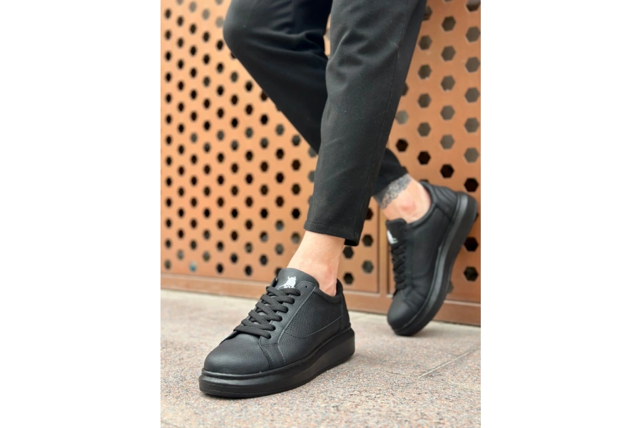 Shoecide Sb0423 Boa Kalın Siyah Yüksek Taban Siyah Bağcıklı Spor Erkek Ayakkabı