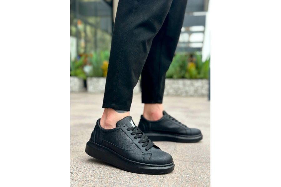 Shoecide Sb0423 Boa Kalın Siyah Yüksek Taban Siyah Bağcıklı Spor Erkek Ayakkabı