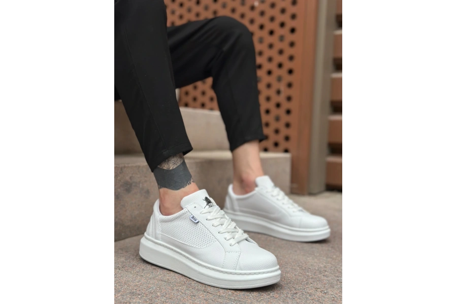 Shoecide Sb0423 Boa Kalın Yüksek Taban Beyaz Bağcıklı Spor Erkek Ayakkabı