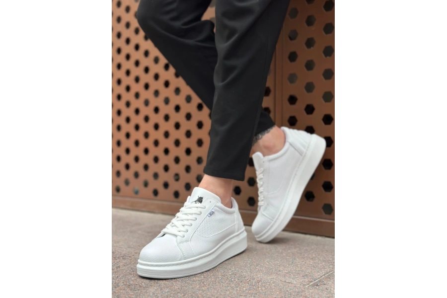 Shoecide Sb0423 Boa Kalın Yüksek Taban Beyaz Bağcıklı Spor Erkek Ayakkabı